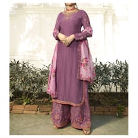 Picture of Purple Salwar Kameez Semi-Stitched Embroidered Salwar Suit with Dupatta