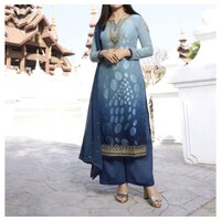 Picture of Kurtis Unstriched Embroidered with Zari Salwar Suit with Dupatta, Navy Blue