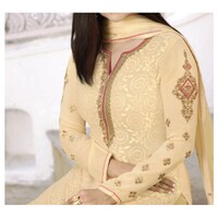 Picture of Unstitched Embroidery with Zari Salwar Suit with Dupatta, Cream