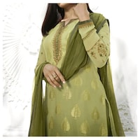 Picture of Lime & Green Embroidery with Zari Salwar Suit with Dupatta