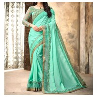 Picture of Cyan silk Ethnic Woven Design Saree