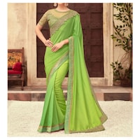 Picture of Green silk with Ethnic Plain Saree