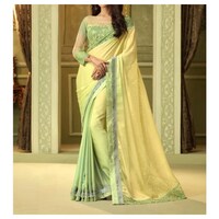 Picture of Green & Yellow silk Ethnic Solid Saree