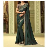 Picture of silk Ethnic Solid Saree, Golden & Green