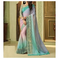 Picture of Green & Pink silk Ethnic Solid Saree