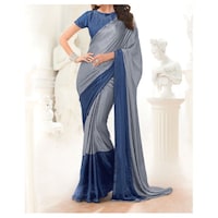 Picture of Crepe Ethnic Solid Saree, Blue & Grey