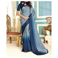 Picture of Crepe Ethnic Solid Saree, Blue & Grey