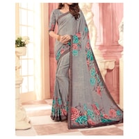 Picture of Grey Crepe with Ethnic Print Saree
