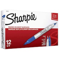 Sharpie Fine & Ultra Fine Twin Tip Permanent Markers, Pack of 12, Blue