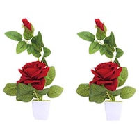 Bright Life Bonsai Artificial Rose Plant with Pot Pack of 2