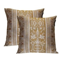 Lushomes Polyester Jacquard Cushion Cover, Gold, Pack of 2