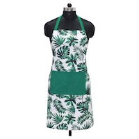 Picture of Lushomes Leaf Printed Apron with Strings and Neck Strap, Green and White