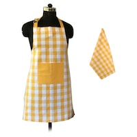Lushomes Yarn Dyed Checks Apron and Kitchen Towel Set, Yellow and White