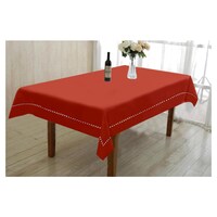 Lushomes Premium Center Cotton Table Cloth with Ladder Lace, Light Red