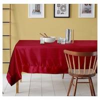 Picture of Lushomes Contemporary Table Cloth with Striped Center, Wine