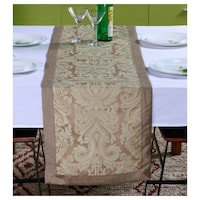 Lushomes 3 Jacquard Table Runner with Polyester Border, Natural Pattern