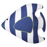 Picture of Lushomes Cotton Striped Fish Cushion, White and Blue