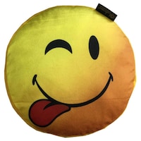 Picture of Lushomes Happiness Winking Smiley Emoticon Velvet Cushion, Yellow