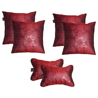 Lushomes Te x tured Cushion and Neck Rest Pillow Set, Maroon, Pack of 6