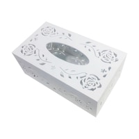 White Wood-Plastic Panel Hollow Carved Tissue Box