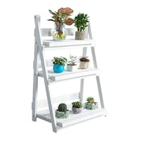 3 Tier Folding Wooden Plant Stand, White