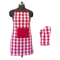 Lushomes Yarn Dyed Checks Apron and Oven Mitten, Lilac and White