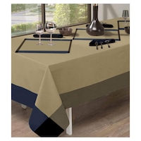 Lushomes Rectangle Dining Table Cloth for Dinning Table, Beige/Navy
