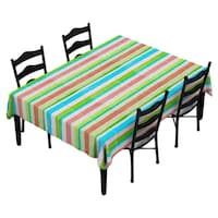 Picture of Lushomes Teal Stripes Peva Table Cloth with Smooth Flannel, Multicolour