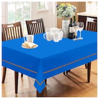 Picture of Lushomes 6 Seater Blue Table Cloth with Orange Cord Piping, Blue