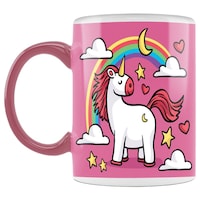 Picture of Rainbow With Cute Unicorn Printed Coffee Mug, Inside Pink, 300ml