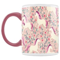 Picture of Cute Flower Unicorn Printed Coffee Mug, Inside Pink, 300ml