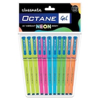 Classmate Octane Gel Pen with Click-Off cap, Neon Series, Blue, 11-Piece