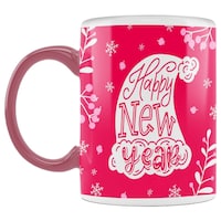 Picture of Santa Cap With Happy New Year Printed Coffee Mug, Inside Pink, 300ml