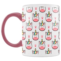 Picture of Unicorn Face Collage Printed Coffee Mug, Inside Pink, 300ml