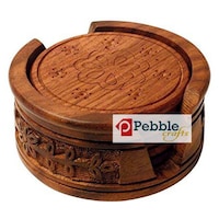 Picture of Pebble Crafts Wooden Handmade Coaster Set of 6, Brown - 3.5 inch