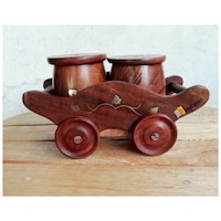 Pebble Crafts Salt and Pepper Shaker Set with Decorative Holder - Dark Brown