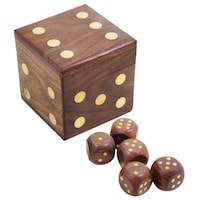 Pebble Crafts Wooden Storage Box Dice Set of 5, Brown - 2.5 inch