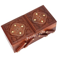 Pebble Crafts Wooden Flip Flap Jewellery Box for Women Handmade Gift - Brown