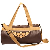 Picture of Auxter Leatherette Gym Bag Duffel Bag, Brown & Cream