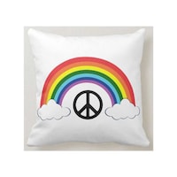 Picture of 1st Piece Rainbow And Peace Printed Pillow, White, 40 x 40cm