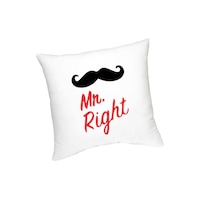 Picture of Fm Styles Mr. Right with Moustache Printed Cushion, 45 x 45cm