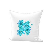 Picture of REGAL IN HOUSE Floral Printed Cotton Cushion, Blue & White, 45 x 45cm