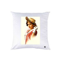 Picture of RKN Girl Hat Pose Printed Throw Pillow, White, 40 x 40cm