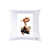 Picture of RKN Girl Sitting Pose Printed Throw Pillow, White, 40 x 40cm