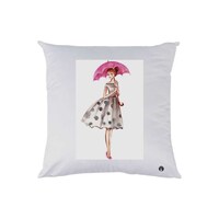 Picture of RKN Girl with Umbrella Printed Throw Pillow, White, 40 x 40cm