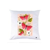 Picture of RKN Butterflies Printed Polyester Pillow, White, 40 x 40cm