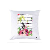 RKN Floral Abstract Printed Polyester Pillow, White, 40 x 40cm