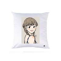 Picture of RKN Animated Girl Printed Polyester Pillow, White, 40 x 40cm