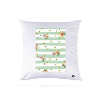 Picture of RKN Floral Stripes Printed Polyester Pillow, White, 40 x 40cm