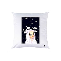 Picture of RKN Galaxy & Girl Printed Polyester Pillow, White, 40 x 40cm
